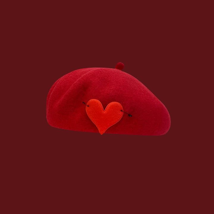 Cozy Love Heart Wool Beret