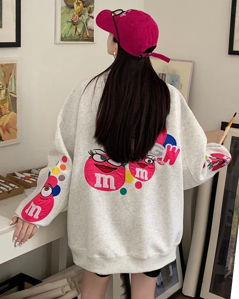 Korean Trendy Fashion Cartoon Embroidered Loose Casual Sweatshirt