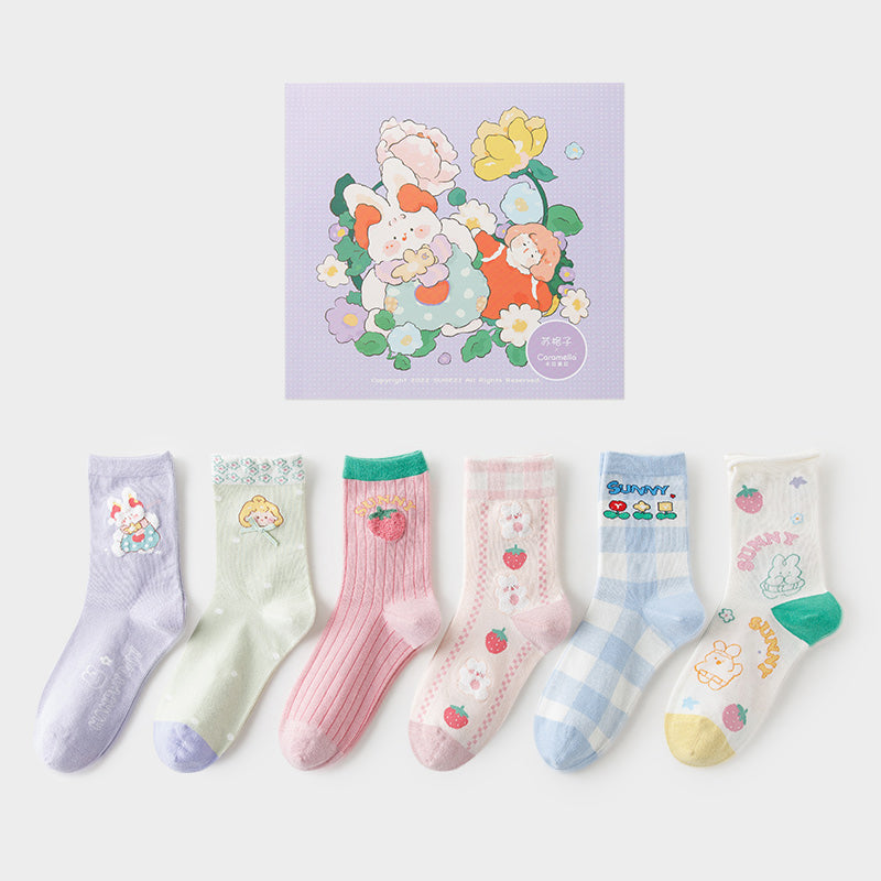Cute Cartoon Animal Cotton Socks 6 Pairs/Set