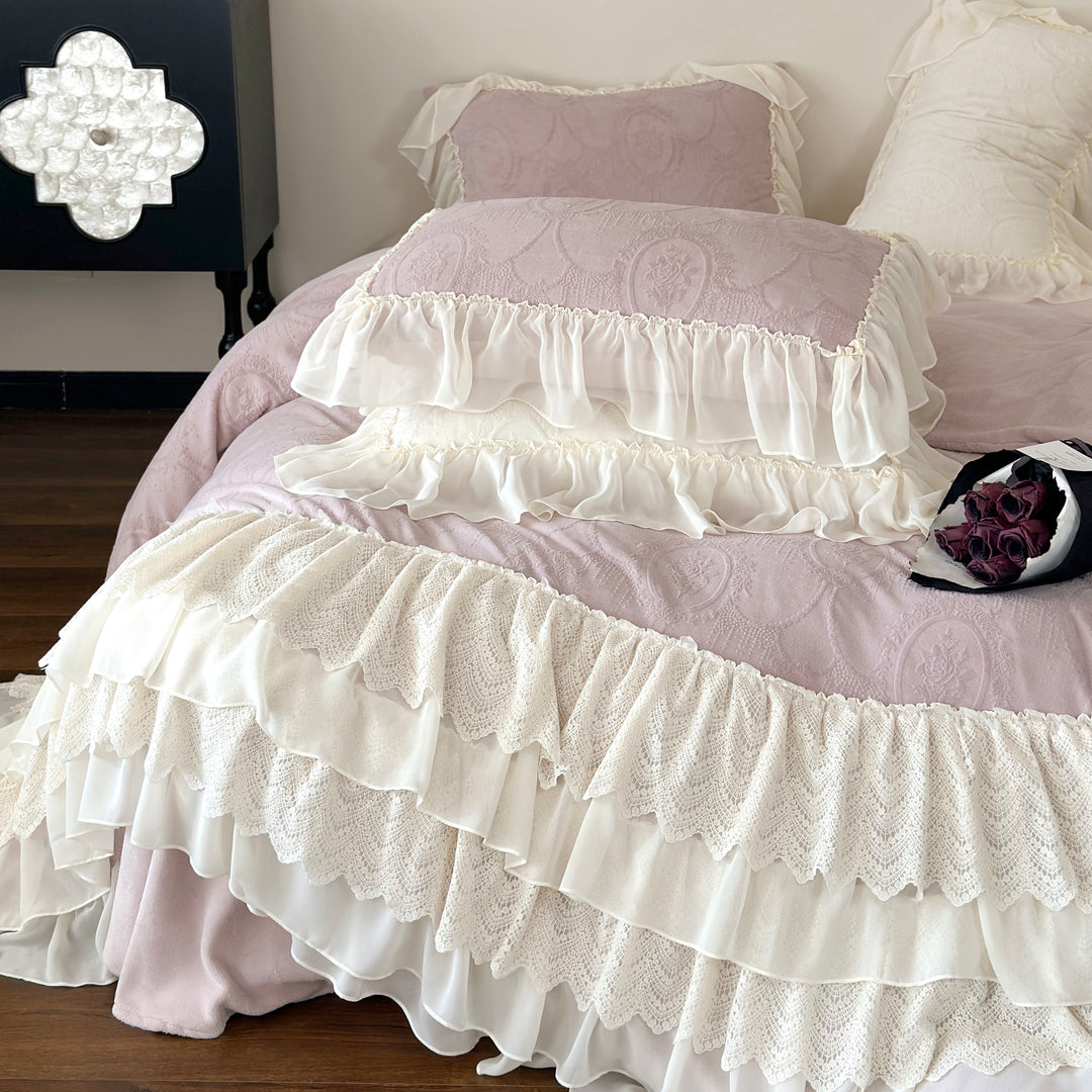 Princess Lace Edged Warm Milk Velvet Duvet Cover