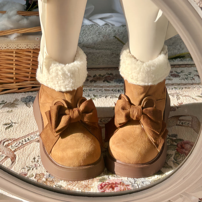 Japanese Lolita cute bowknot Fleece snow boots