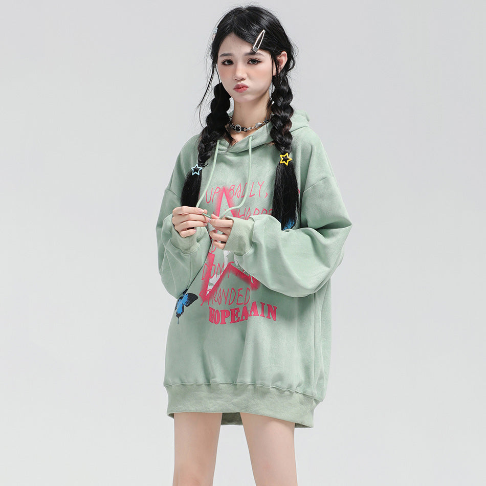 Star graffiti pullover loose sweatshirt