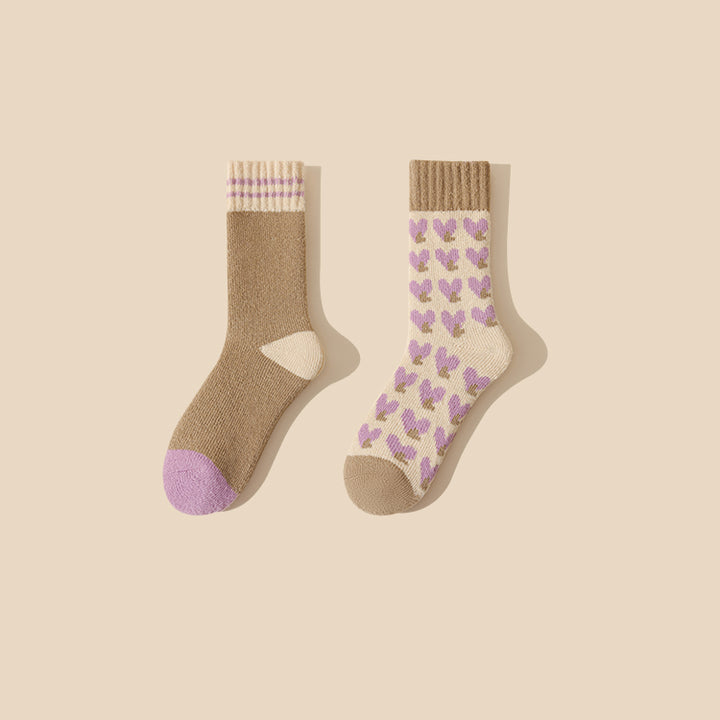 Purple Heart Thickened Autumn/Winter Socks 2 pairs / set