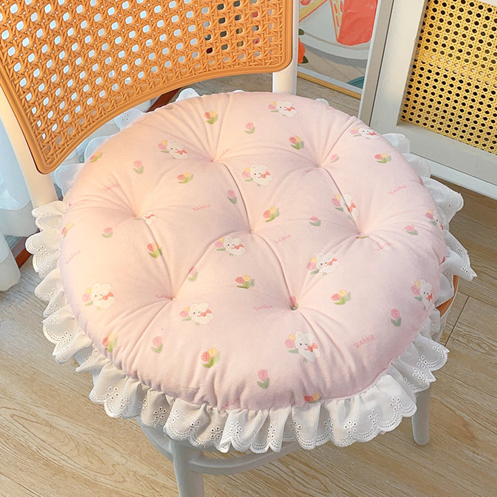Cartoon Animal Flowers lace-edged round cushion