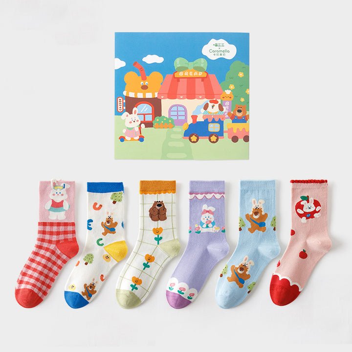 Cute Cartoon Animal Cotton Socks 6 Pairs/Set