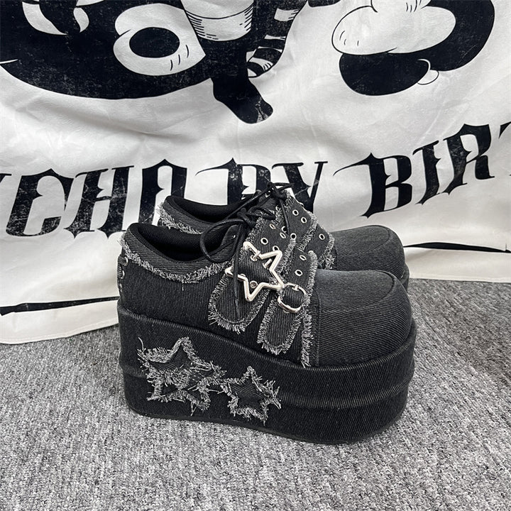 Harajuku Stars Denim Platform Shoes