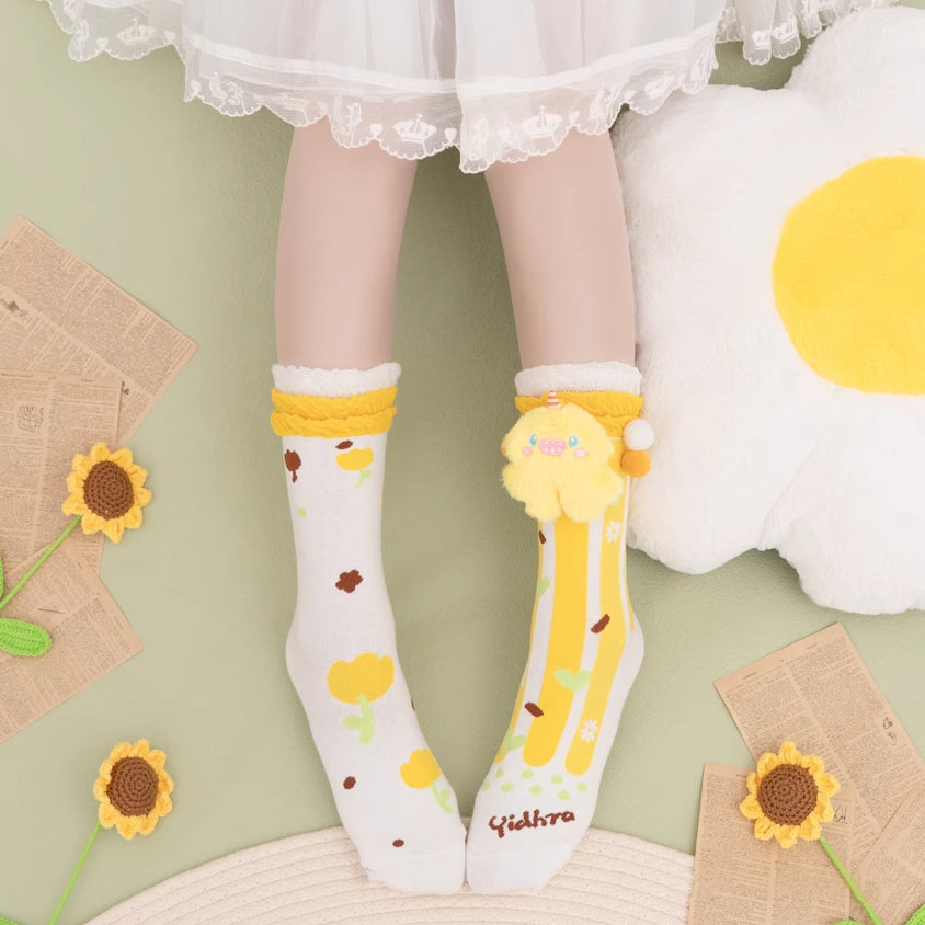 Cartoon Flowers Cotton Socks