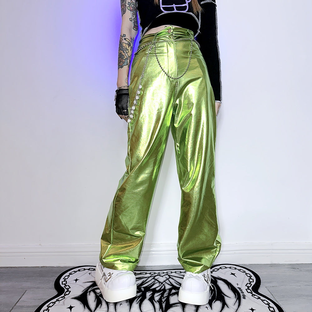 Fashionable Y2K Laser Metallic Trousers