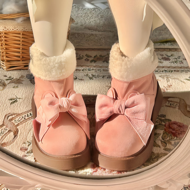 Japanese Lolita cute bowknot Fleece snow boots