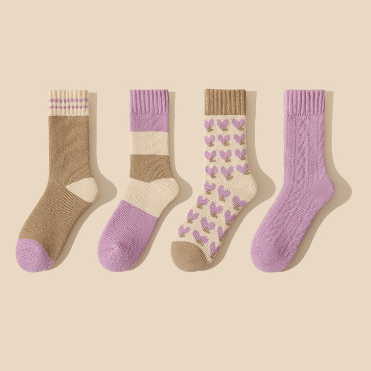 Purple Heart Thickened Autumn/Winter Socks 2 pairs / set