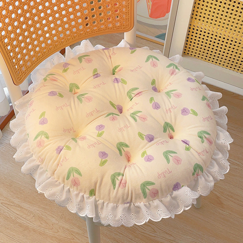 Cartoon Animal Flowers lace-edged round cushion