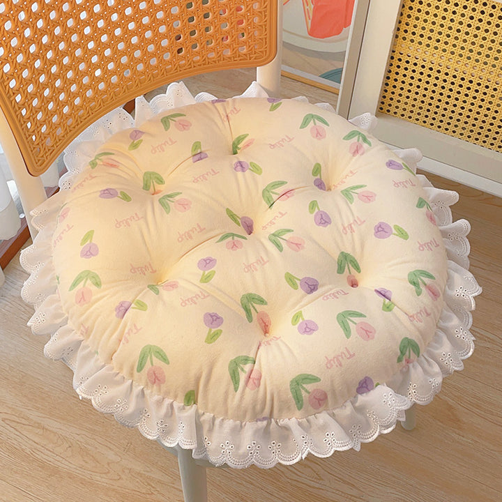 Cartoon Animal Flowers lace-edged round cushion