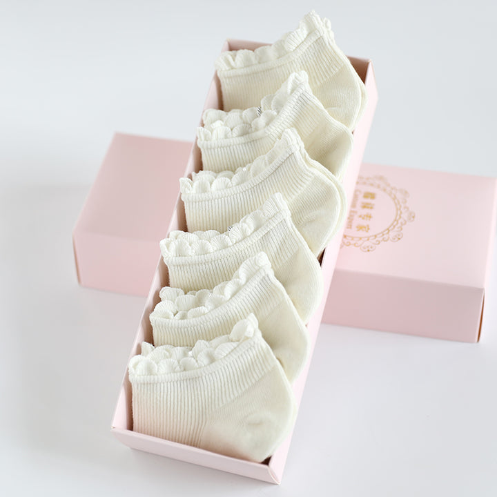 Lace Trim Spring/Summer Cotton Socks 6 Pairs/set