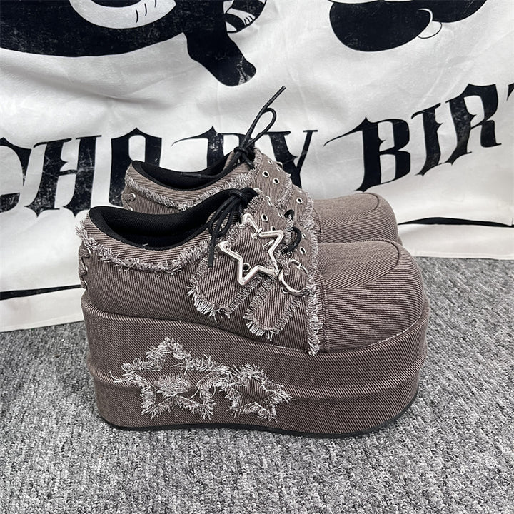 Harajuku Stars Denim Platform Shoes