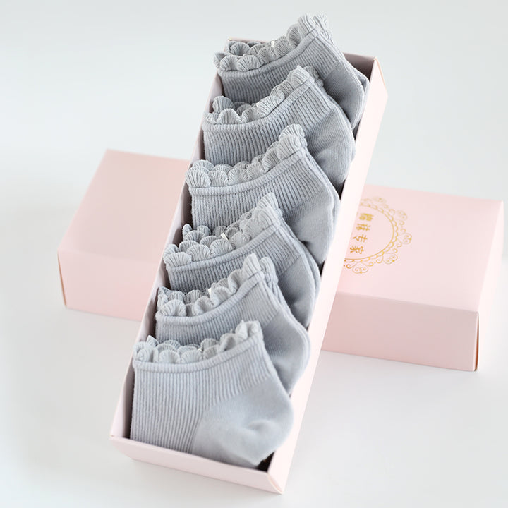 Lace Trim Spring/Summer Cotton Socks 6 Pairs/set