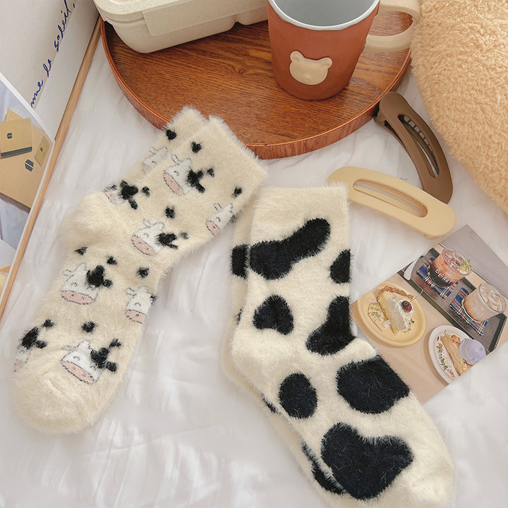 Cute Cartoon Coral Fleece Thickened Winter Socks 2 Pairs/set