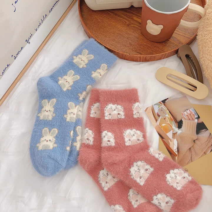 Cute Cartoon Coral Fleece Thickened Winter Socks 2 Pairs/set
