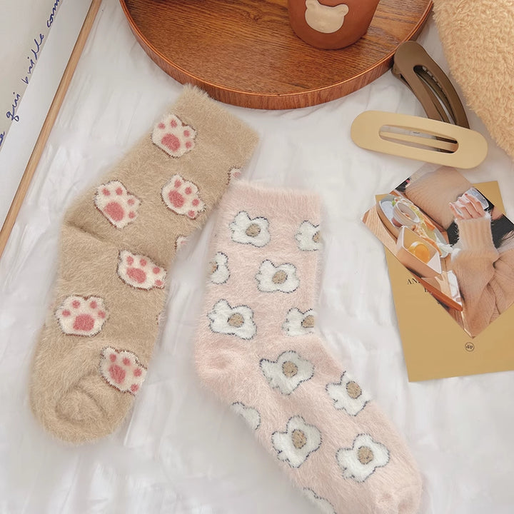 Cute Cartoon Coral Fleece Thickened Winter Socks 2 Pairs/set