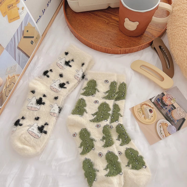 Cute Cartoon Coral Fleece Thickened Winter Socks 2 Pairs/set