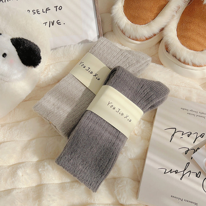 Japanese Solid Color Thickened Autumn/Winter Socks 2 Pairs /Set