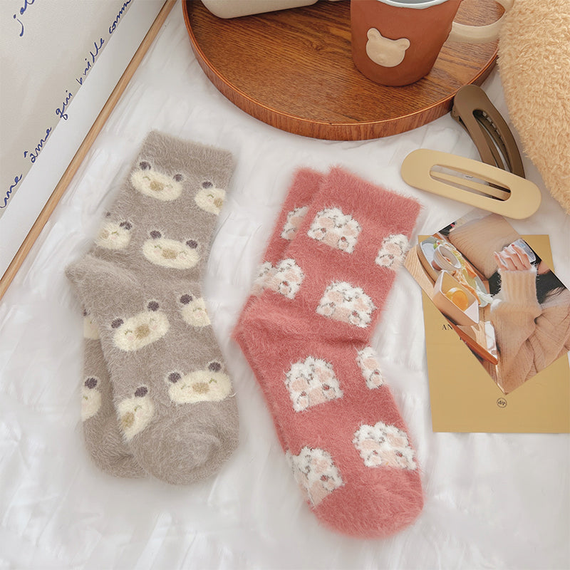 Cute Cartoon Coral Fleece Thickened Winter Socks 2 Pairs/set