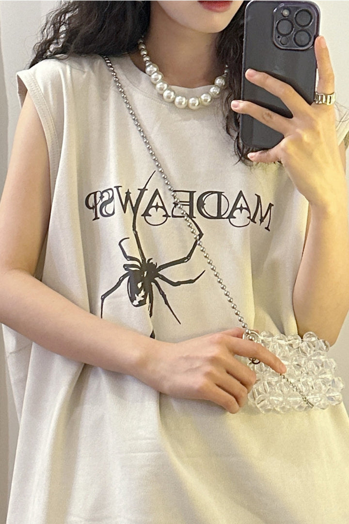 Spider Print Sleeveless T-Shirt