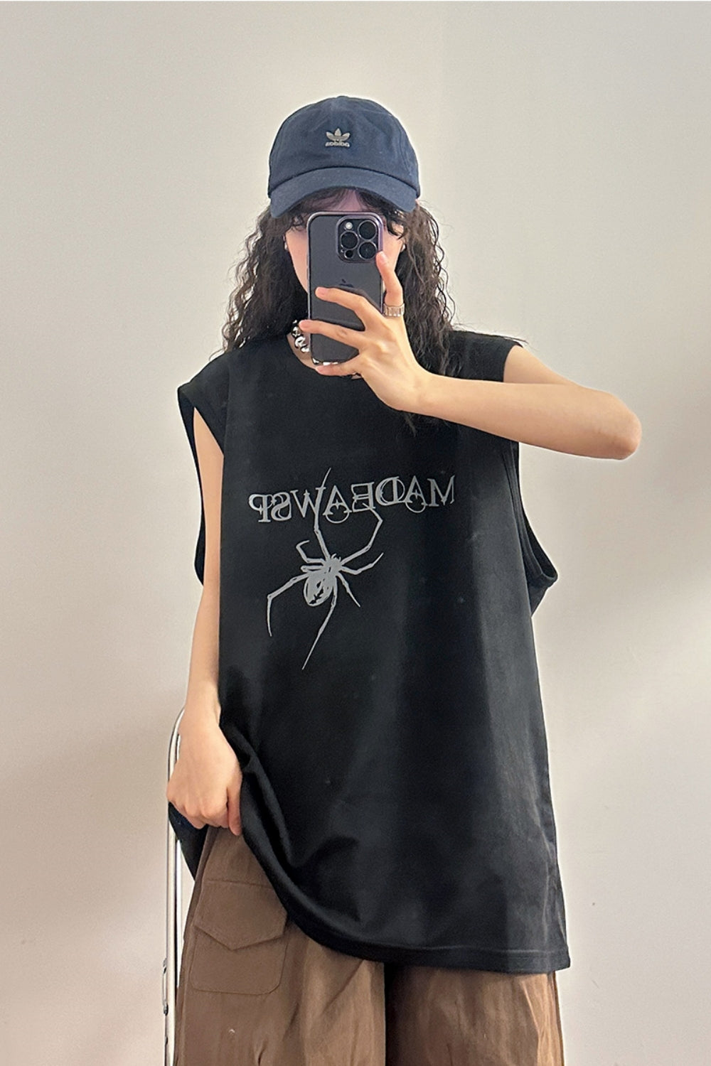 Spider Print Sleeveless T-Shirt