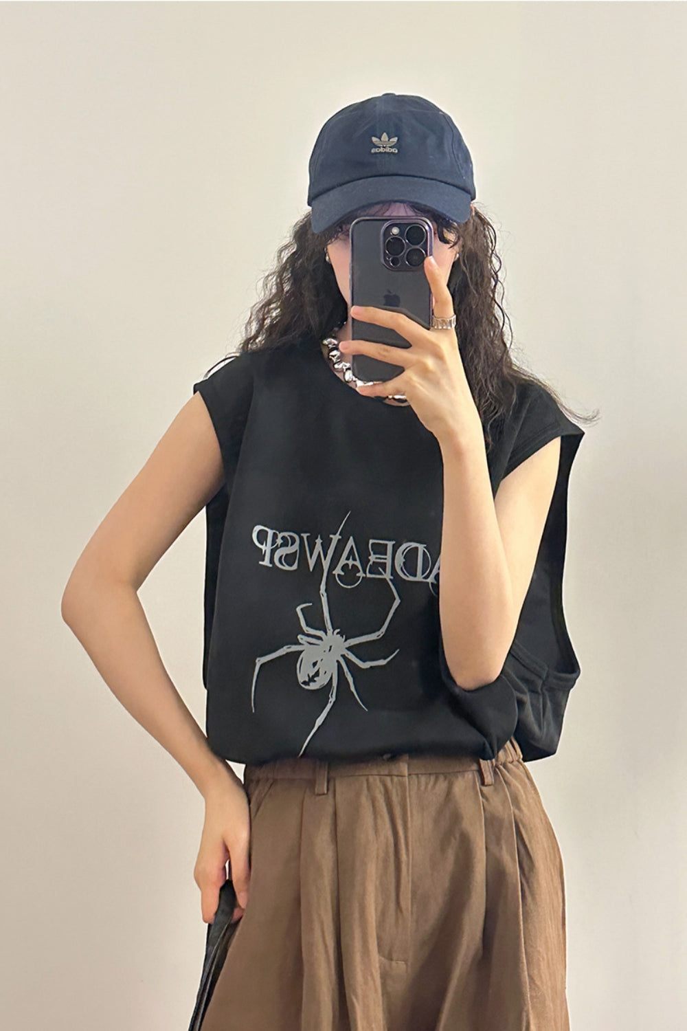 Spider Print Sleeveless T-Shirt