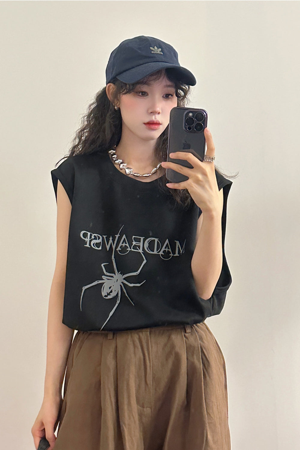 Spider Print Sleeveless T-Shirt