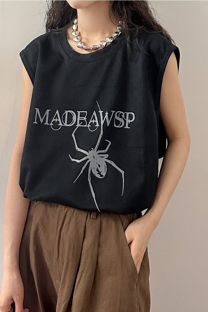 Spider Print Sleeveless T-Shirt