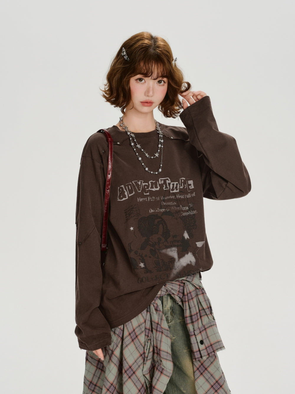 Studded Vintage Graphic Long Sleeve Top