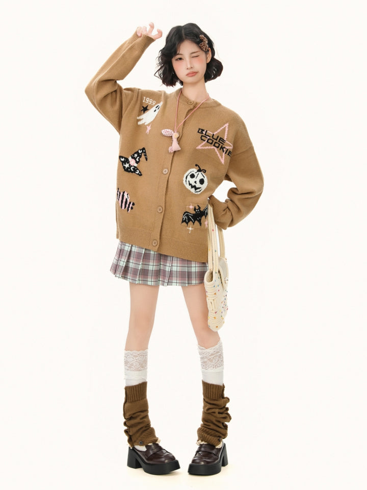 Sweet Jacquard Knit Cardigan - Playful Patterned Sweater Coat for Women