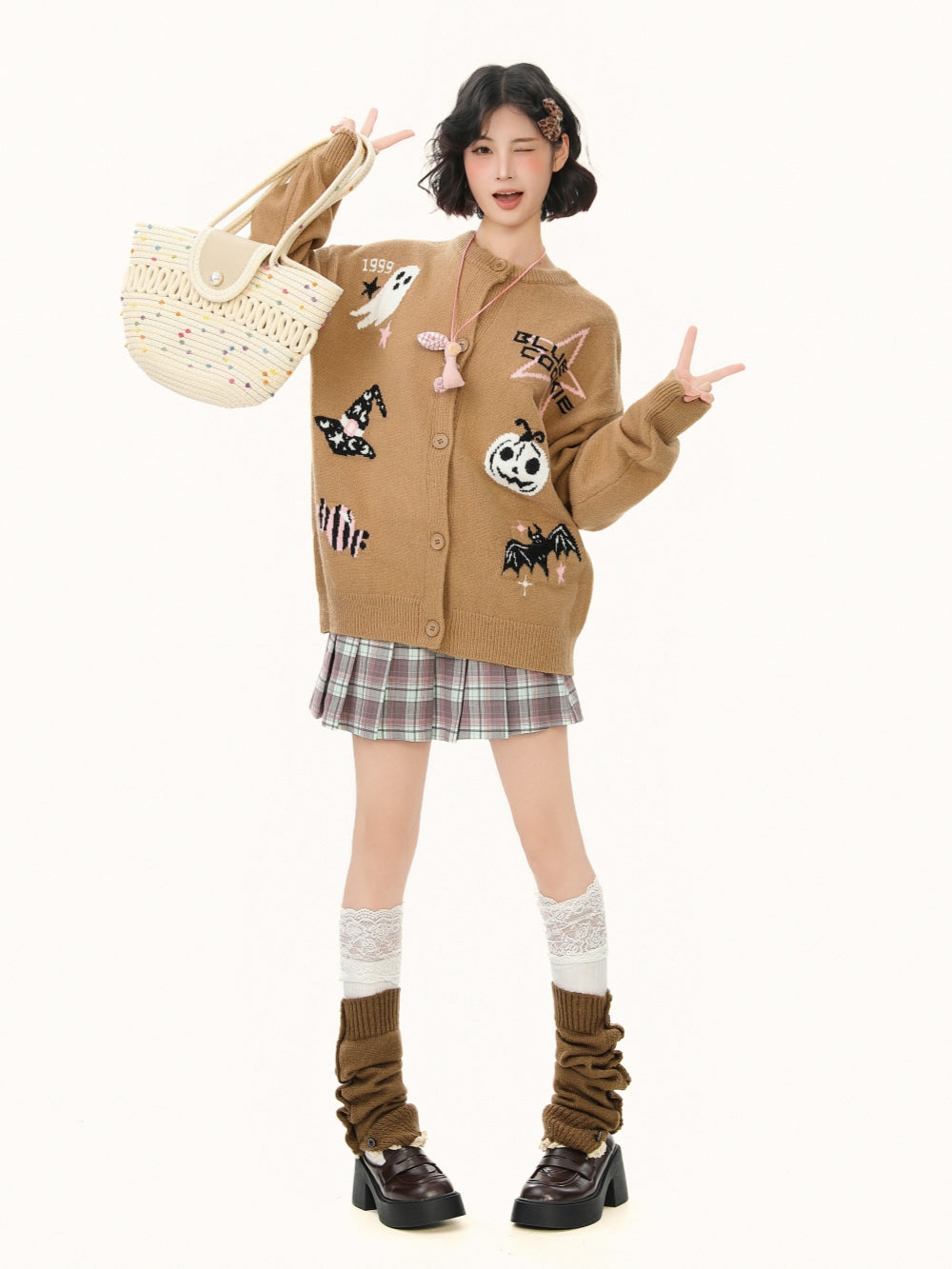 Sweet Jacquard Knit Cardigan - Playful Patterned Sweater Coat for Women