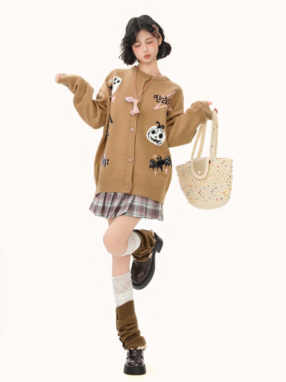Sweet Jacquard Knit Cardigan - Playful Patterned Sweater Coat for Women