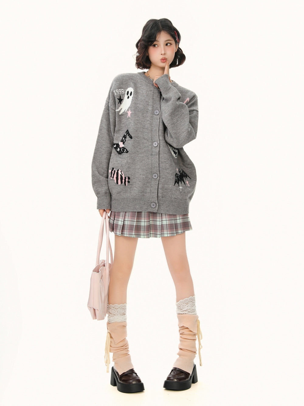 Sweet Jacquard Knit Cardigan - Playful Patterned Sweater Coat for Women