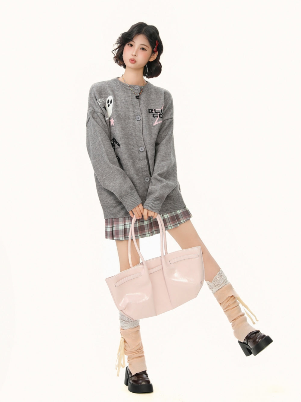 Sweet Jacquard Knit Cardigan - Playful Patterned Sweater Coat for Women