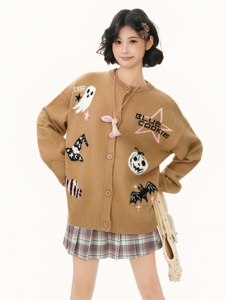 Sweet Jacquard Knit Cardigan - Playful Patterned Sweater Coat for Women