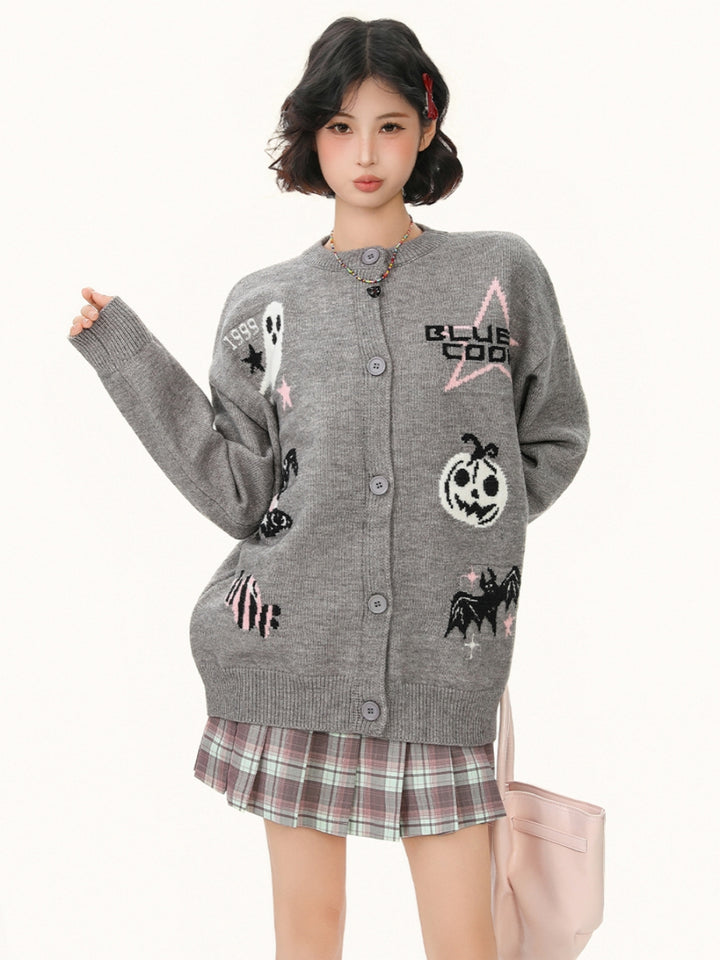 Sweet Jacquard Knit Cardigan - Playful Patterned Sweater Coat for Women