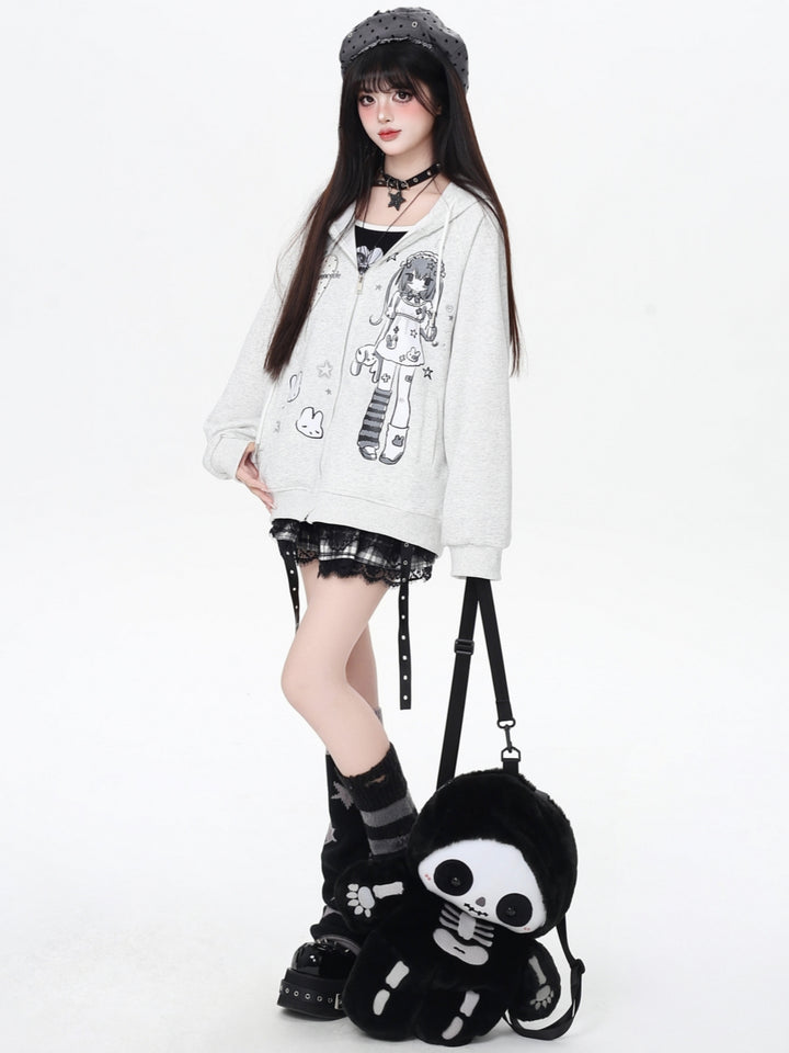 Sweet Y2K Anime Girl Graphic Zip-Up Hoodie