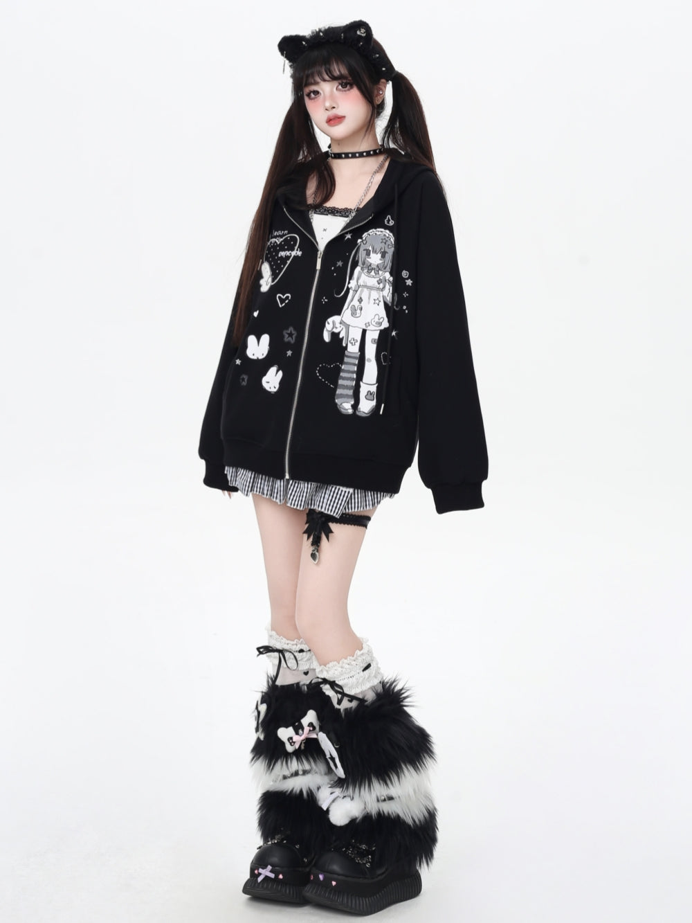 Sweet Y2K Anime Girl Graphic Zip-Up Hoodie