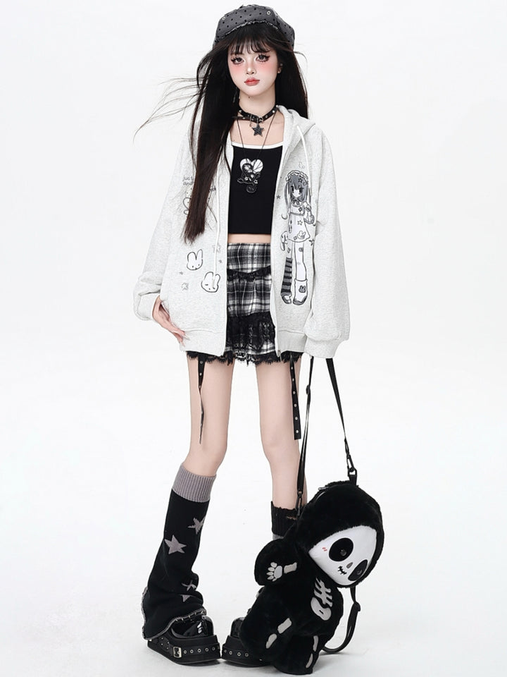 Sweet Y2K Anime Girl Graphic Zip-Up Hoodie