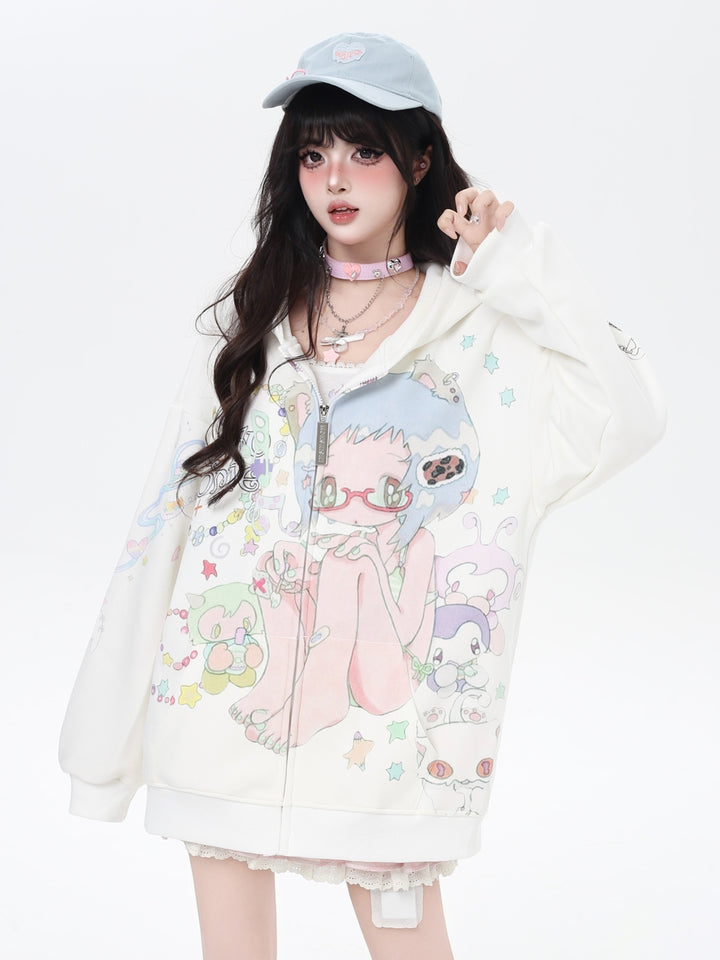 Sweet Y2K Anime Zip-Up Hoodie