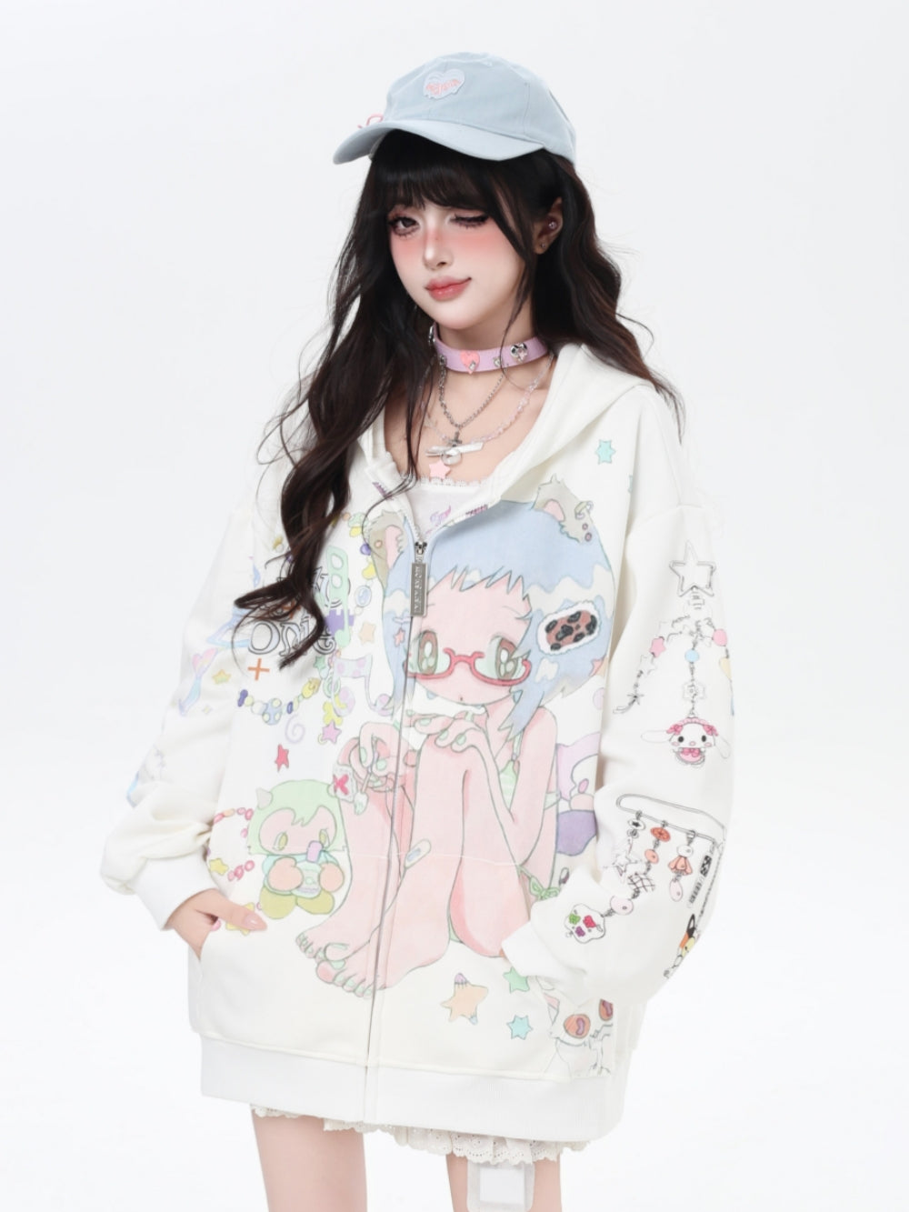 Sweet Y2K Anime Zip-Up Hoodie