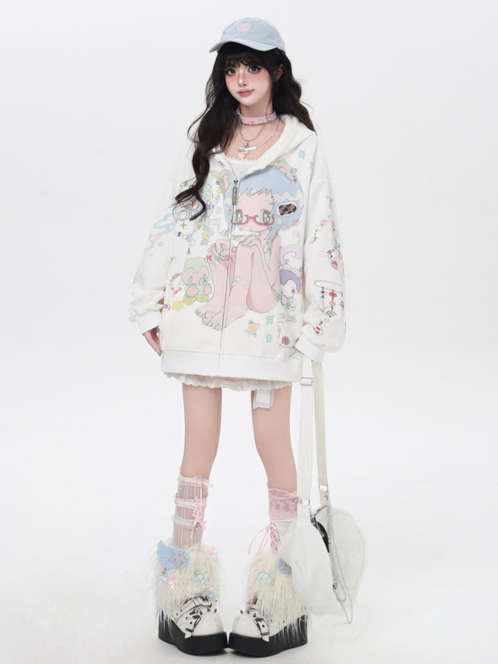 Sweet Y2K Anime Zip-Up Hoodie