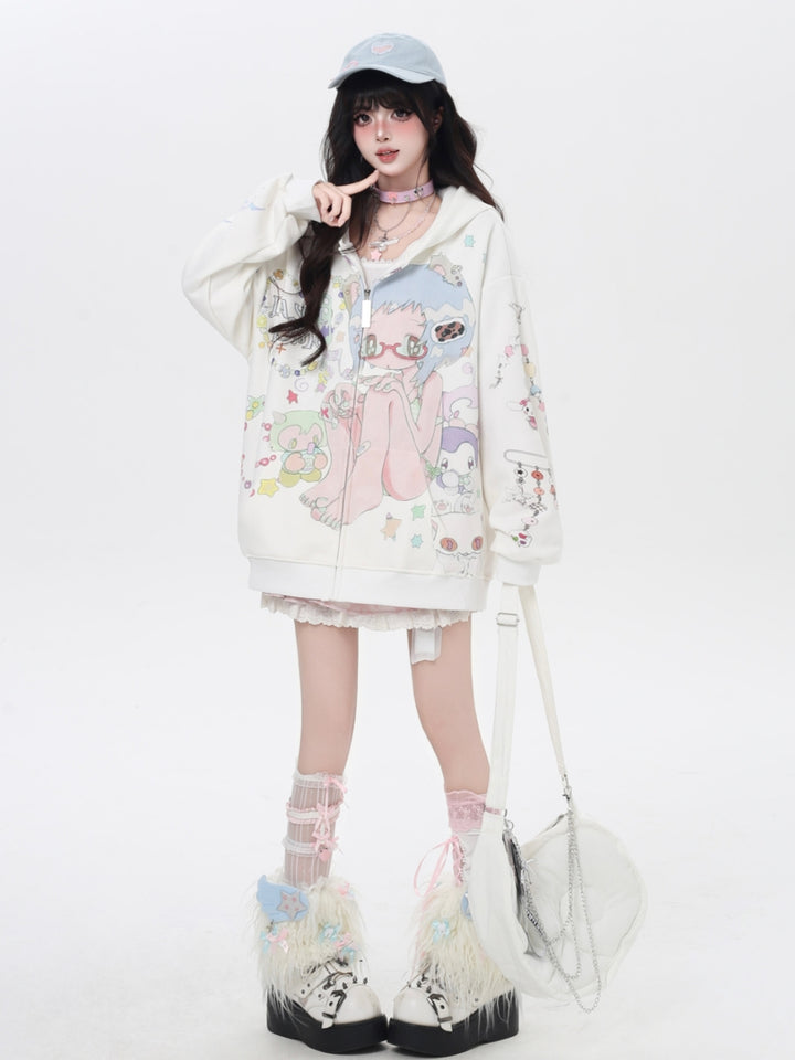 Sweet Y2K Anime Zip-Up Hoodie