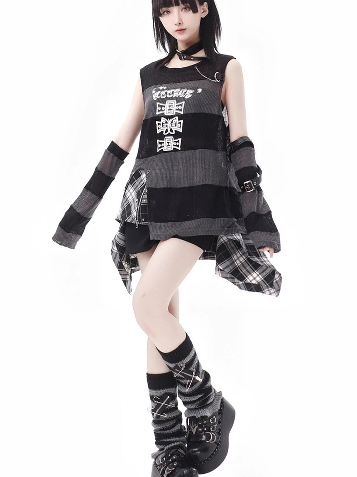 Subculture Sleeveless Vest / Plaid Skirt
