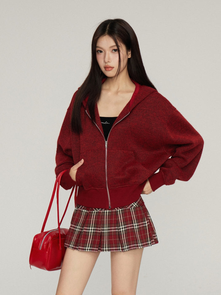 Vintage Classic Knit Zip-Up Hoodie