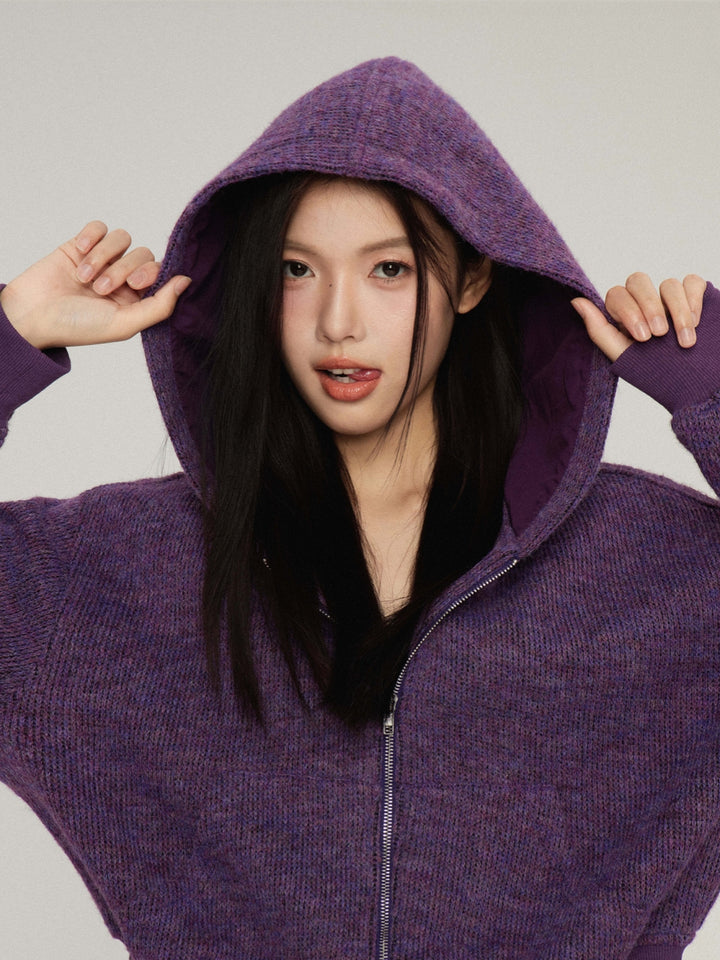 Vintage Classic Knit Zip-Up Hoodie