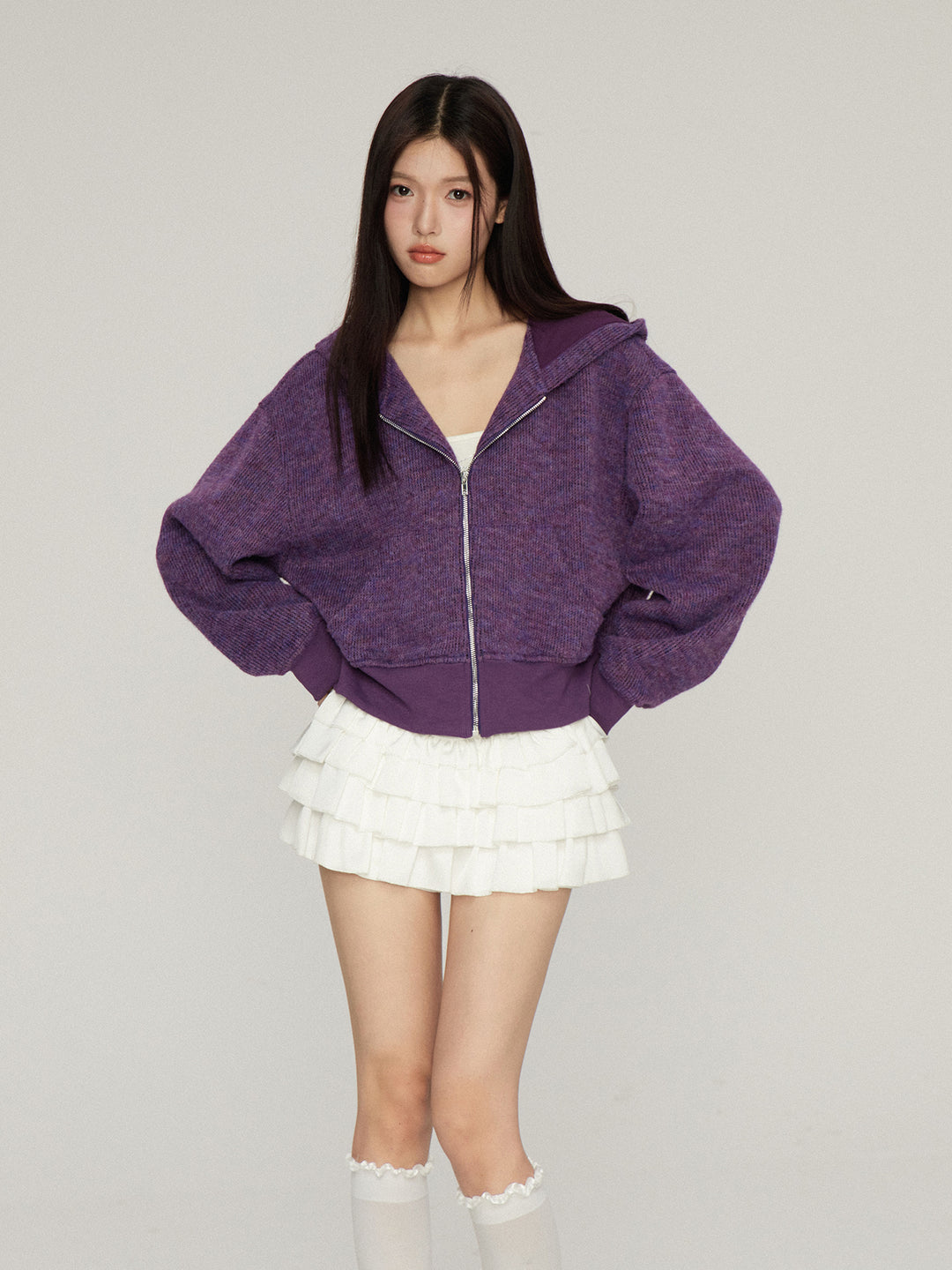Vintage Classic Knit Zip-Up Hoodie