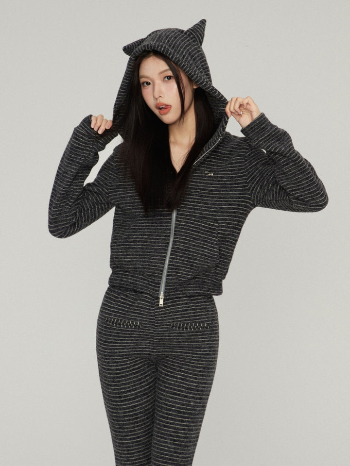 Vintage Striped Hoodie and Flared Pants